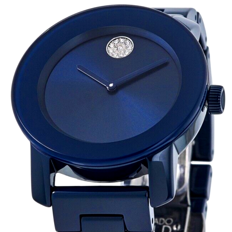 Movado Bold Blue Stainless Steel Crystal Dot Ladies Watch #3600388